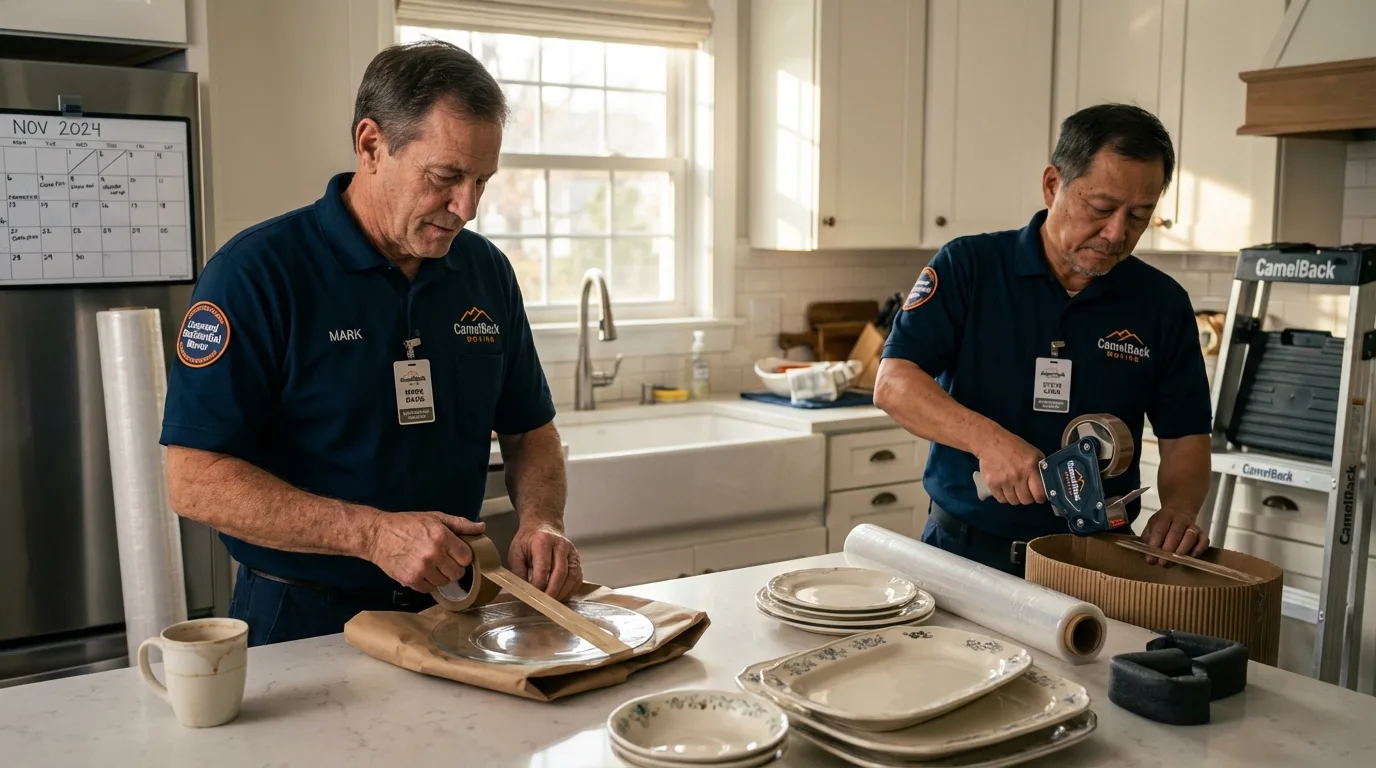Professional crew packing kitchen dishware in Richwood, WV